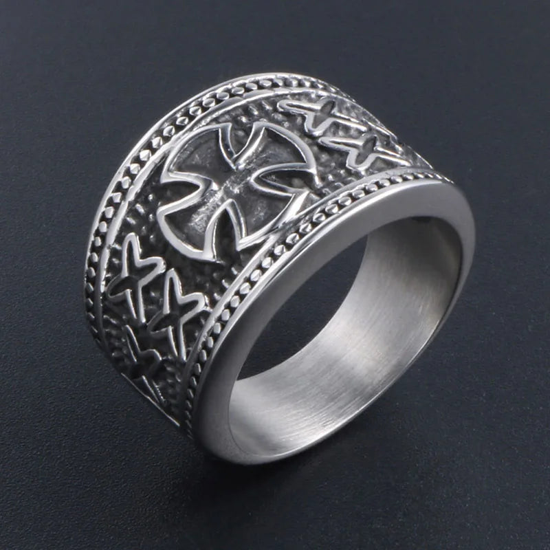 Knights Templar Commandery Ring - Stainless Steel Antique Silver