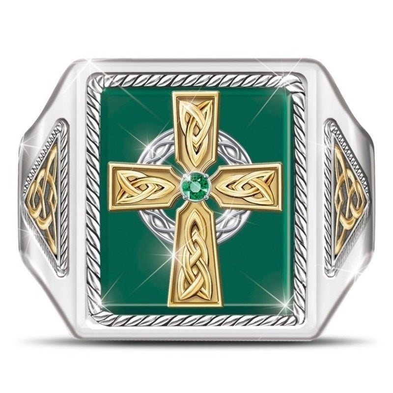 Knights Templar Commandery Ring - Green & Gold Plated Cross