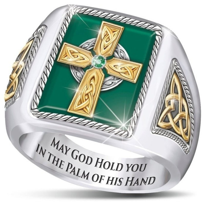 Knights Templar Commandery Ring - Green & Gold Plated Cross