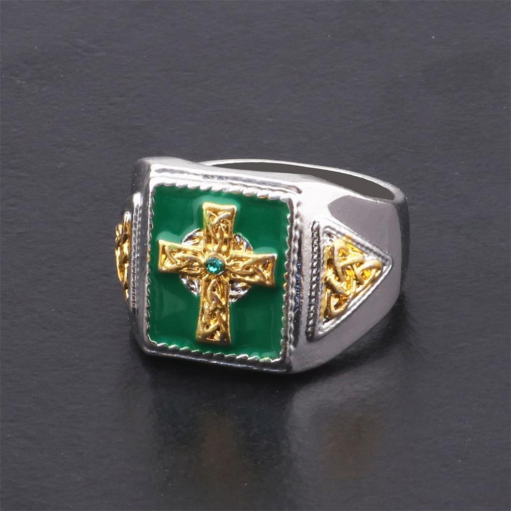 Knights Templar Commandery Ring - Green & Gold Plated Cross