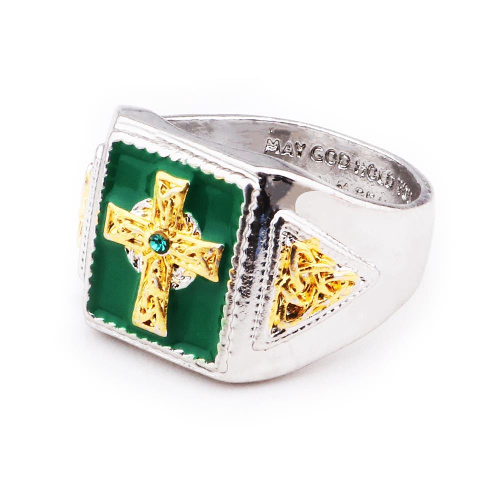 Knights Templar Commandery Ring - Green & Gold Plated Cross