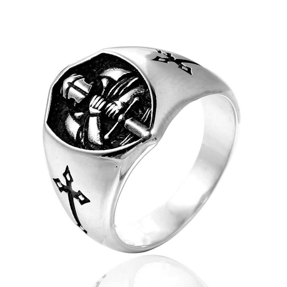 Knights Templar Commandery Ring - Black Cross Shield Signet