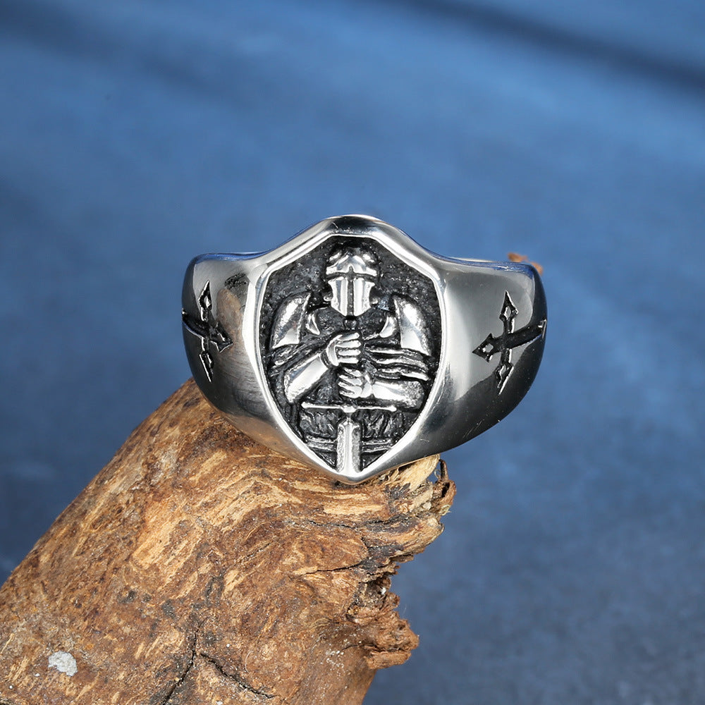 Knights Templar Commandery Ring - Black Cross Shield Signet