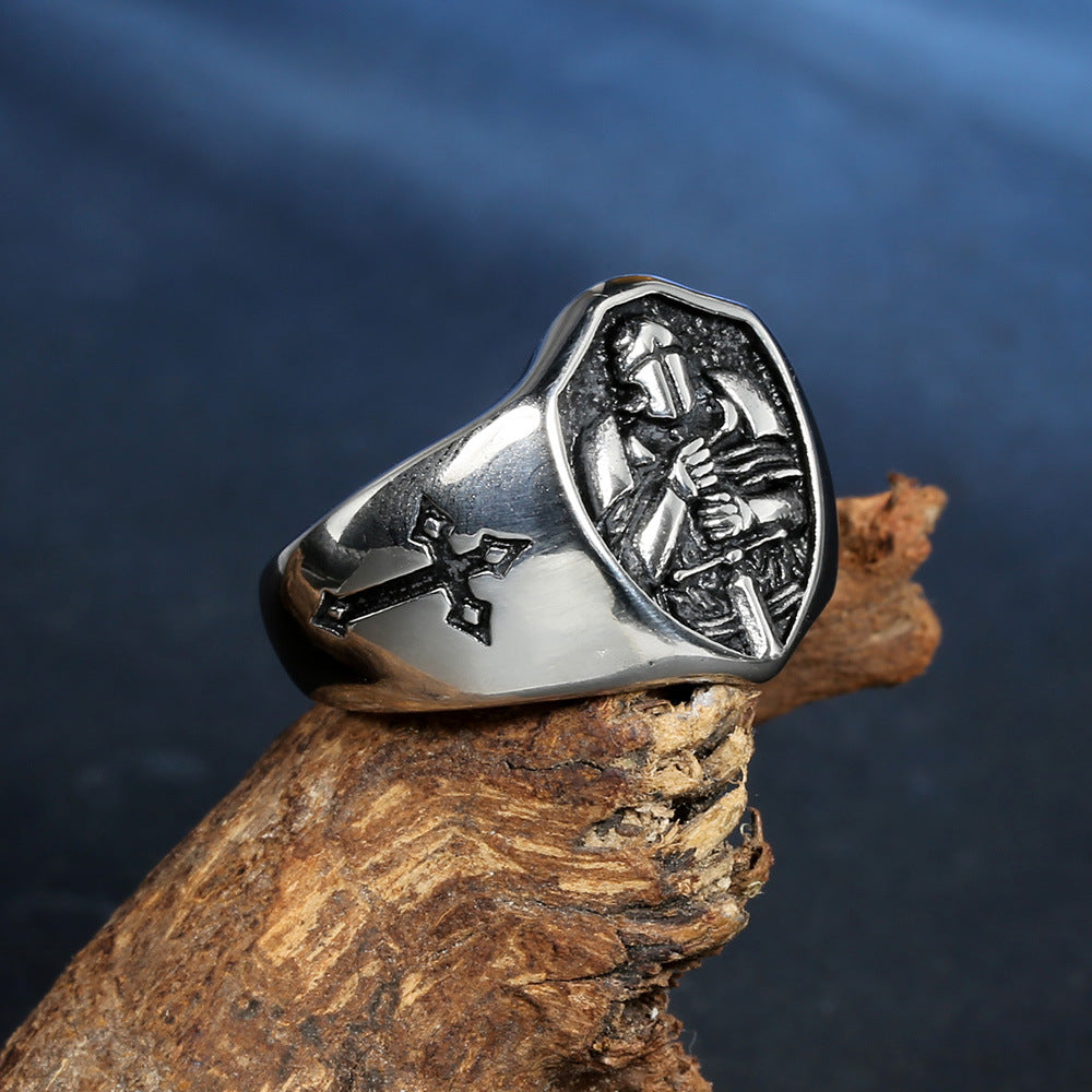 Knights Templar Commandery Ring - Black Cross Shield Signet