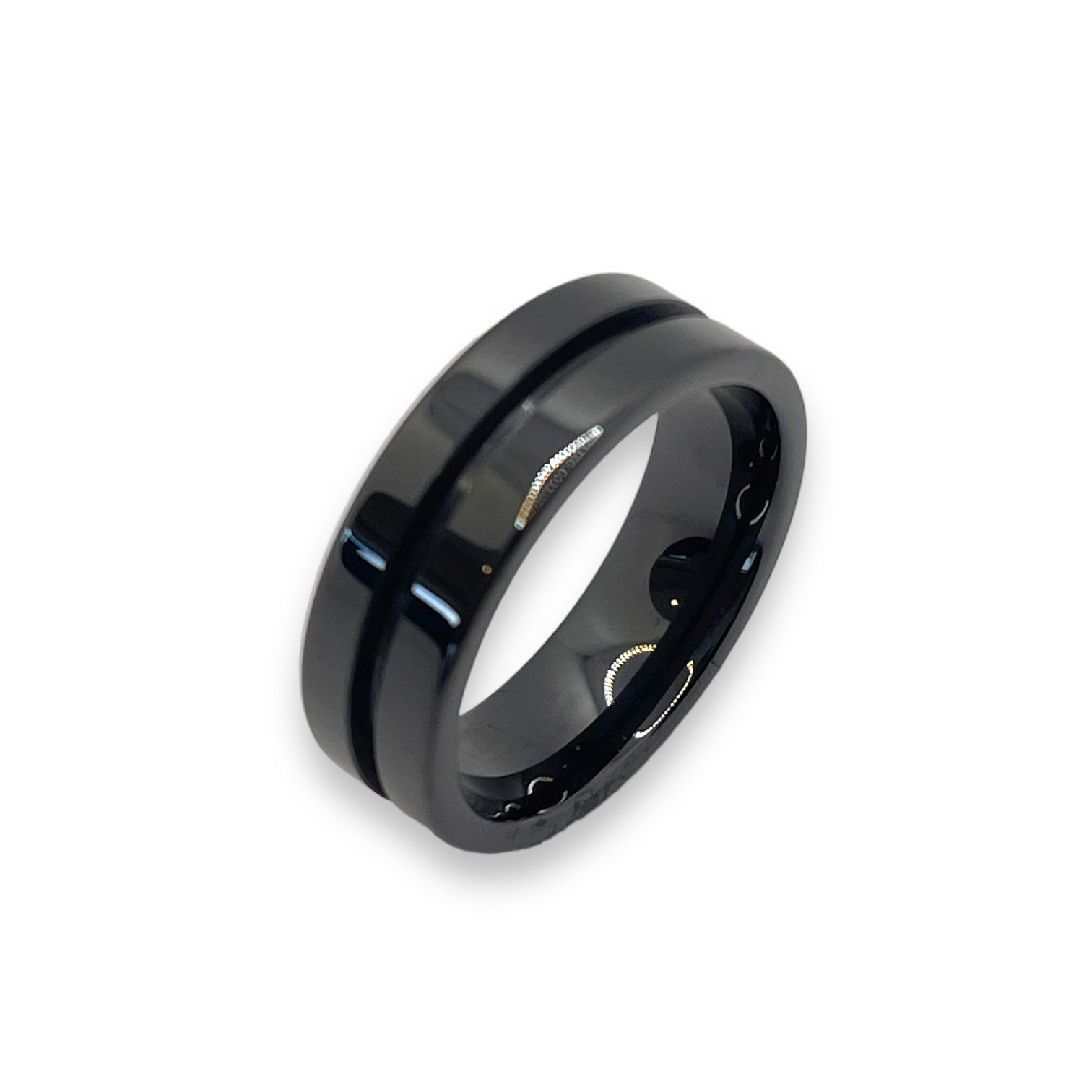 Thin line Black ceramic 1.5mm channel ring core 8mm total width