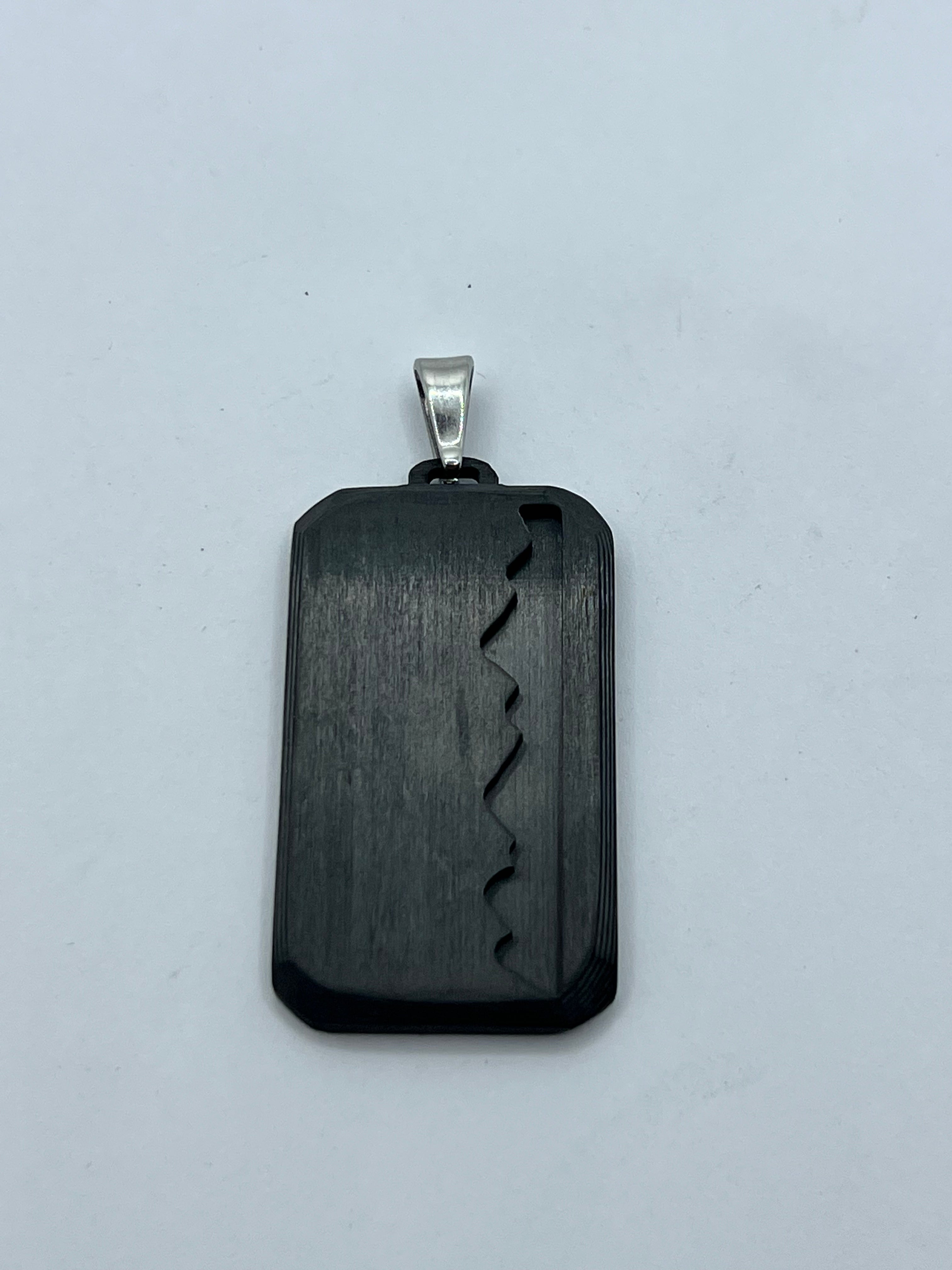 Dog tag inlay pendant and chains, Carbon Fiber and Titanium