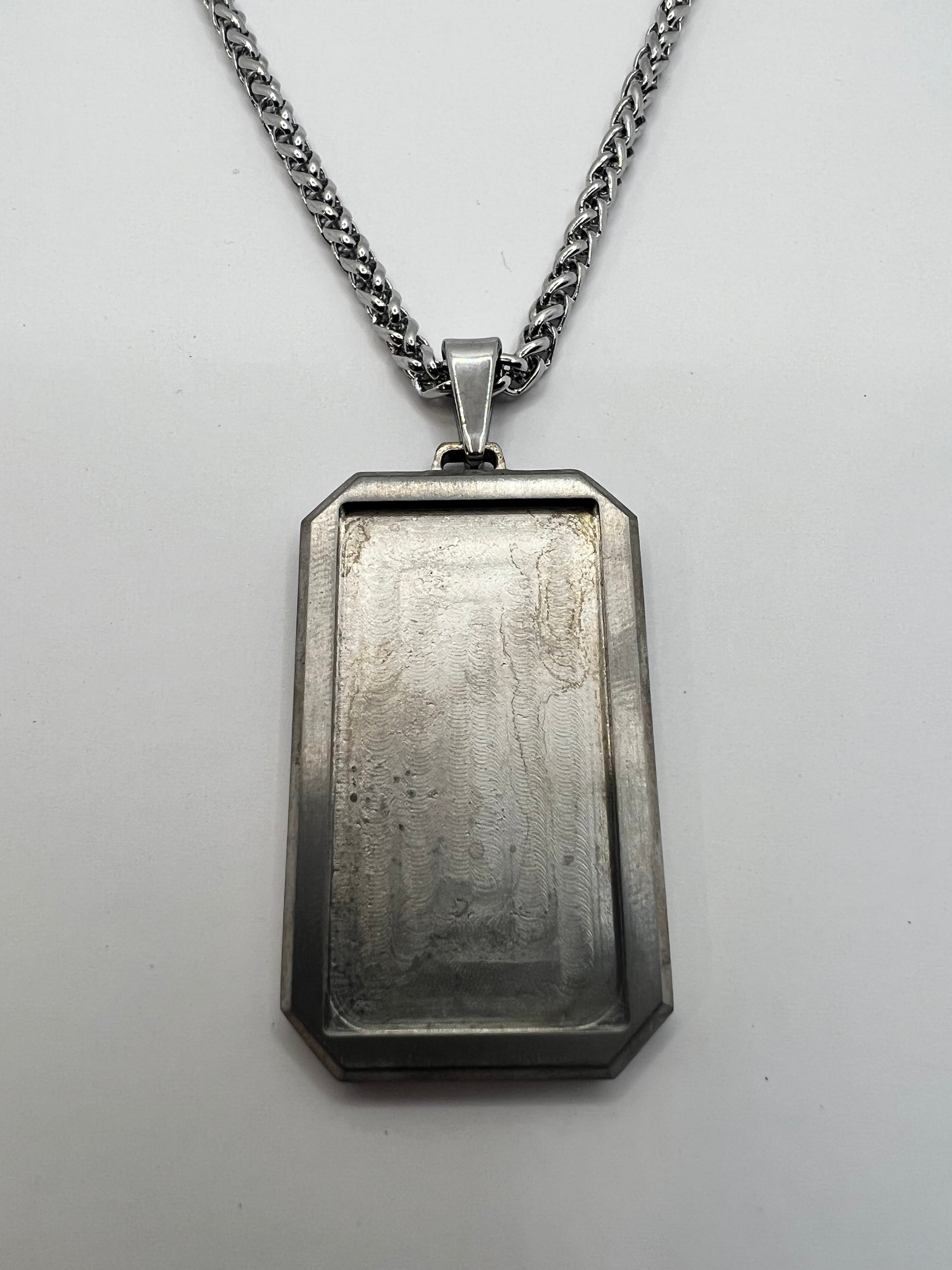 Dog tag inlay pendant and chains, Carbon Fiber and Titanium