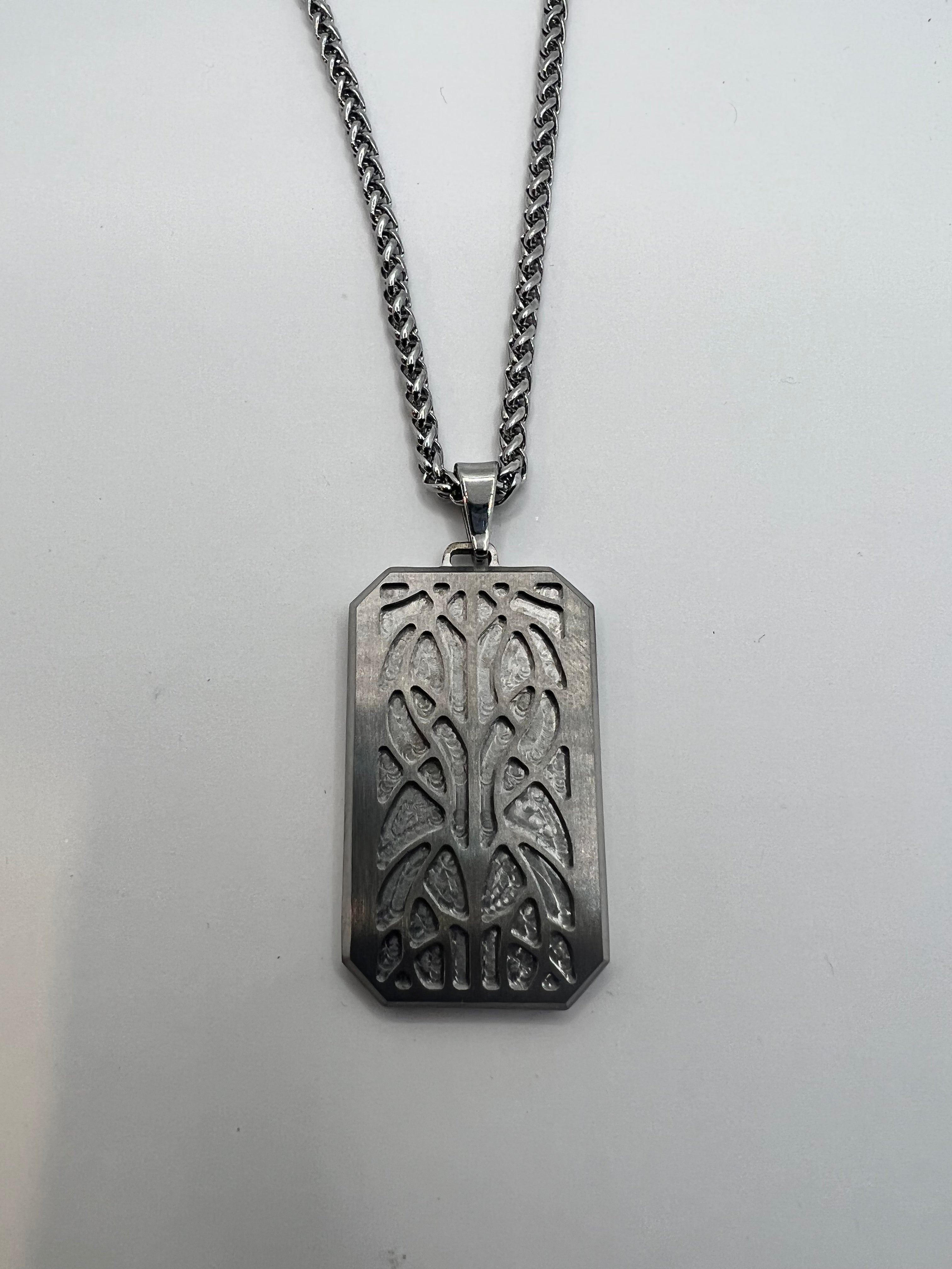 Dog tag inlay pendant and chains, Carbon Fiber and Titanium