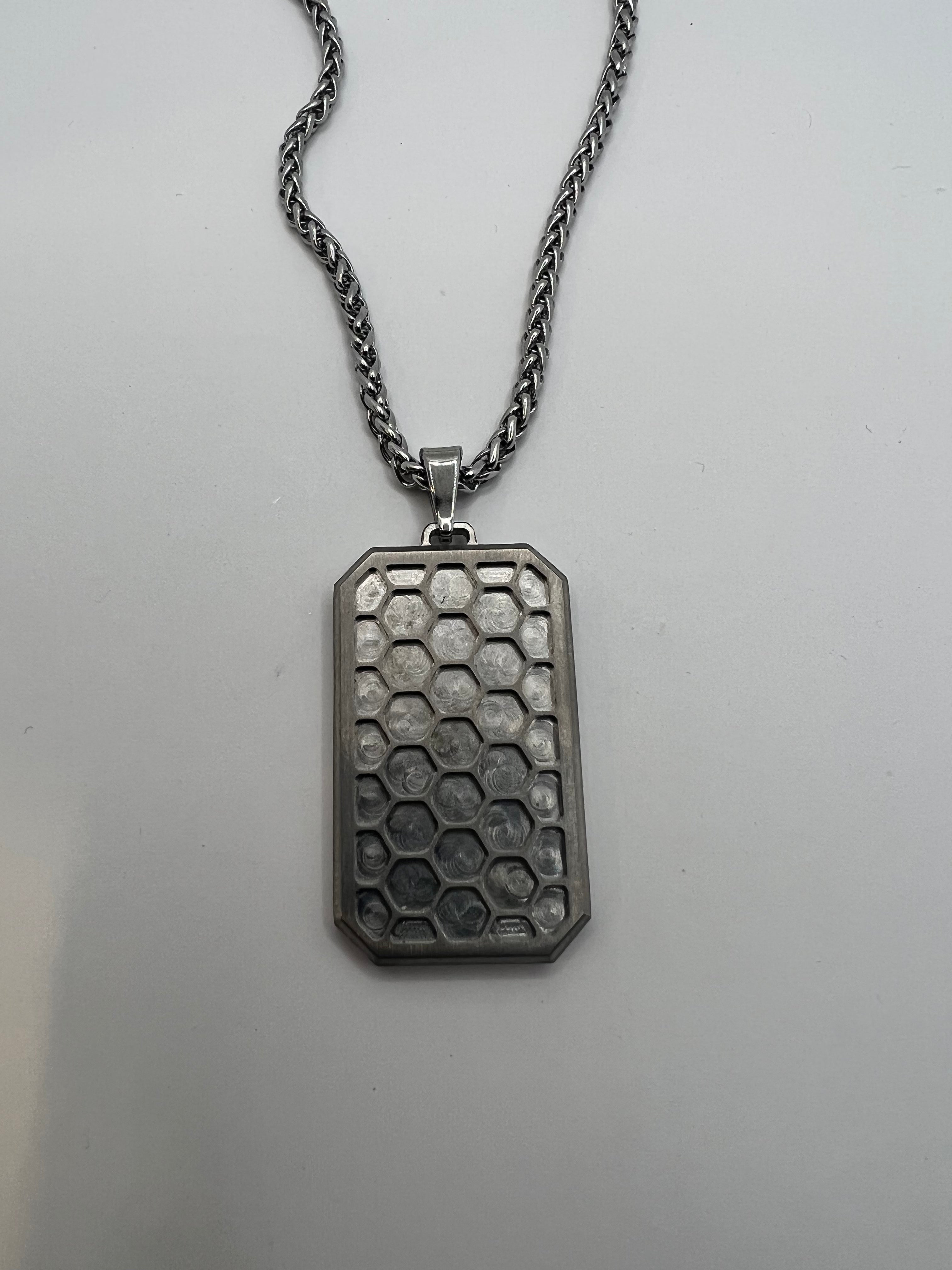 Dog tag inlay pendant and chains, Carbon Fiber and Titanium