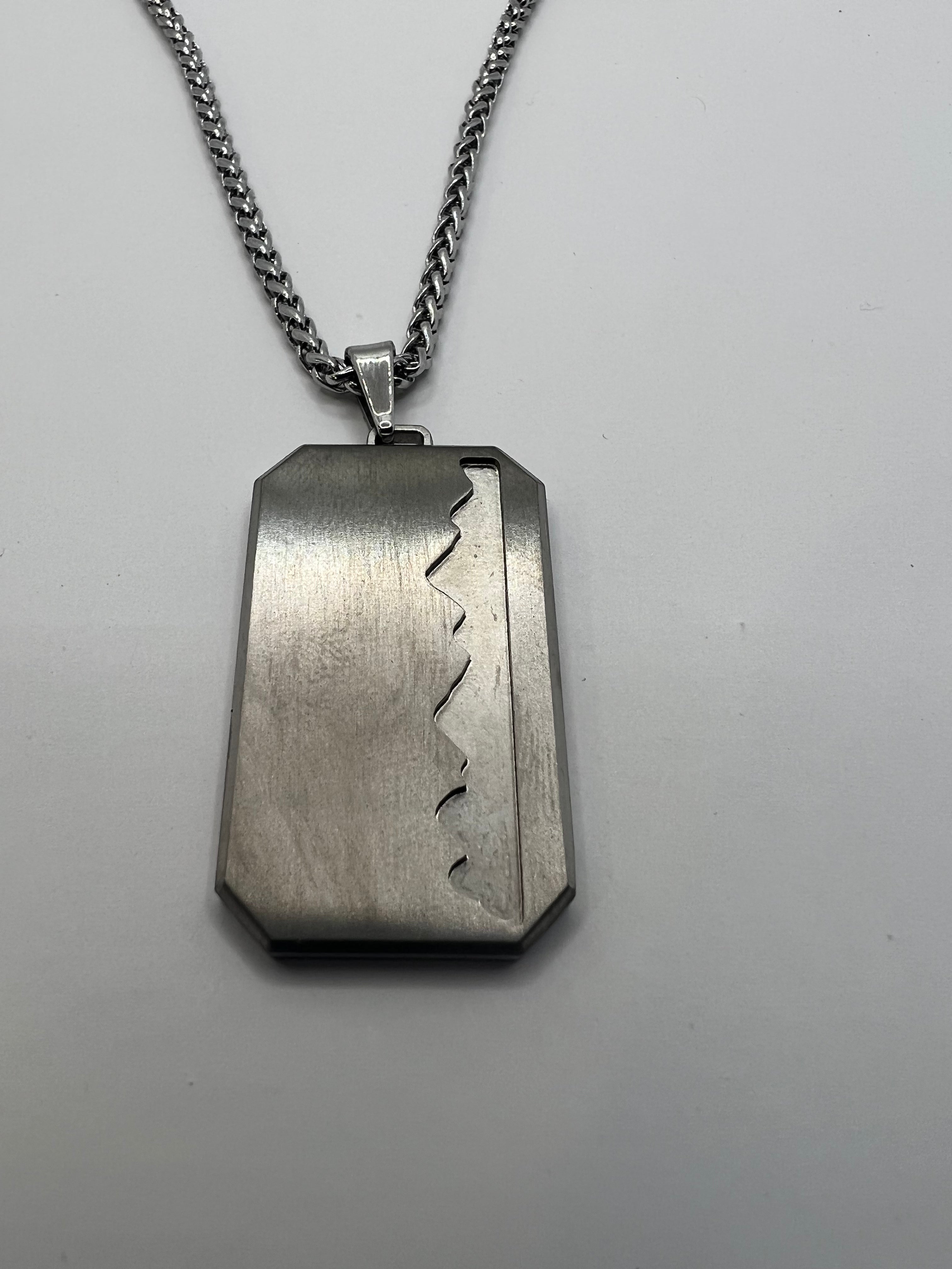 Dog tag inlay pendant and chains, Carbon Fiber and Titanium