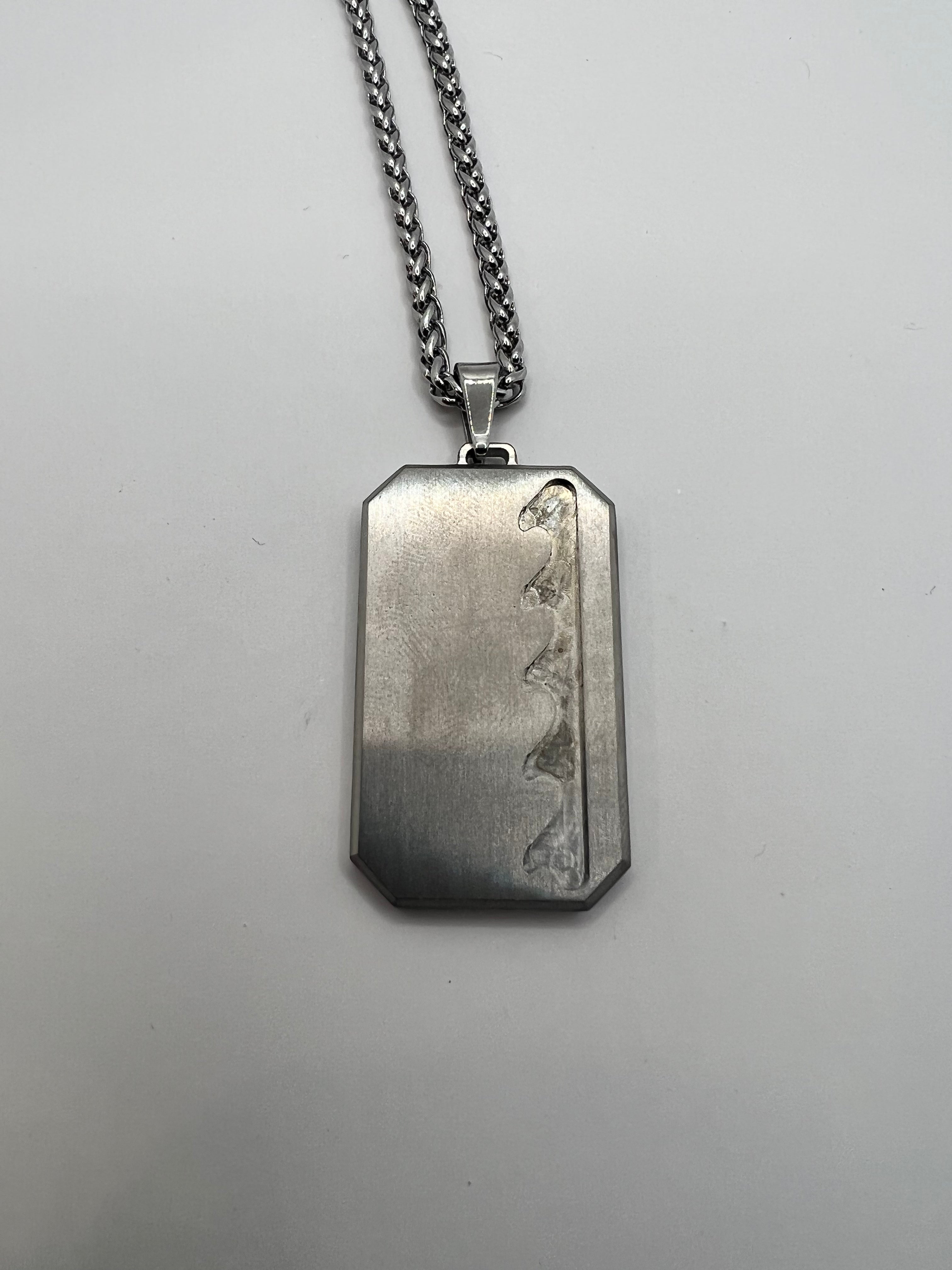 Dog tag inlay pendant and chains, Carbon Fiber and Titanium