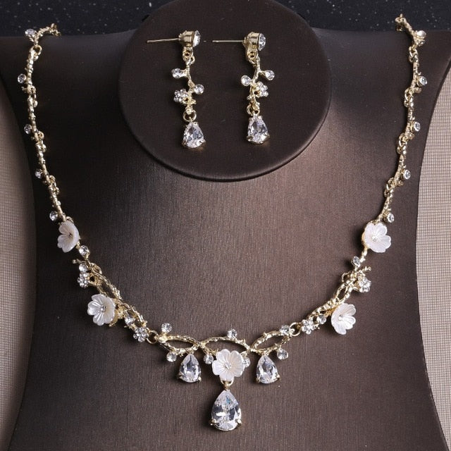 Baroque Flower, Butterfly & Crystal Rhinestone Necklace, Earrings & Tiara Bridal Set (Sold Separately or in 2/3 pc. sets)