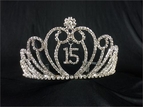 Rhinestone 15 Birthday Tiara Headband with Combs Metal Hair Accessories