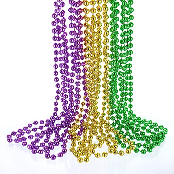 Mardi Gras Metallic Throw Beads Necklace Mix Colors (72 Pcs)