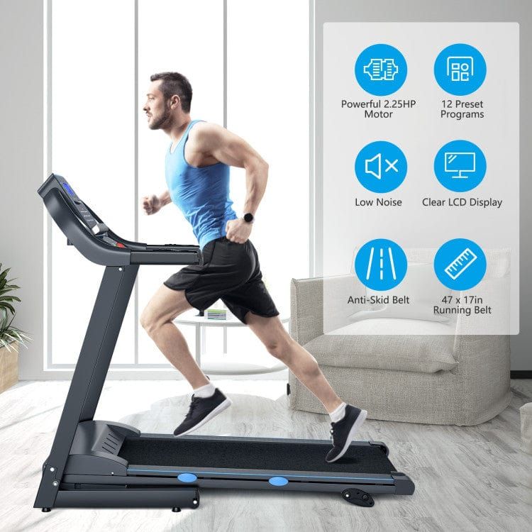 2.25 HP Folding Electric Motorized Power Treadmill with Blue Backlit LCD Display by Costway