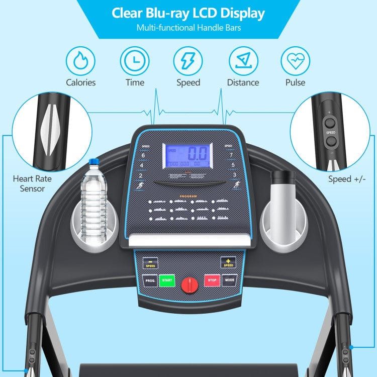 2.25 HP Folding Electric Motorized Power Treadmill with Blue Backlit LCD Display by Costway
