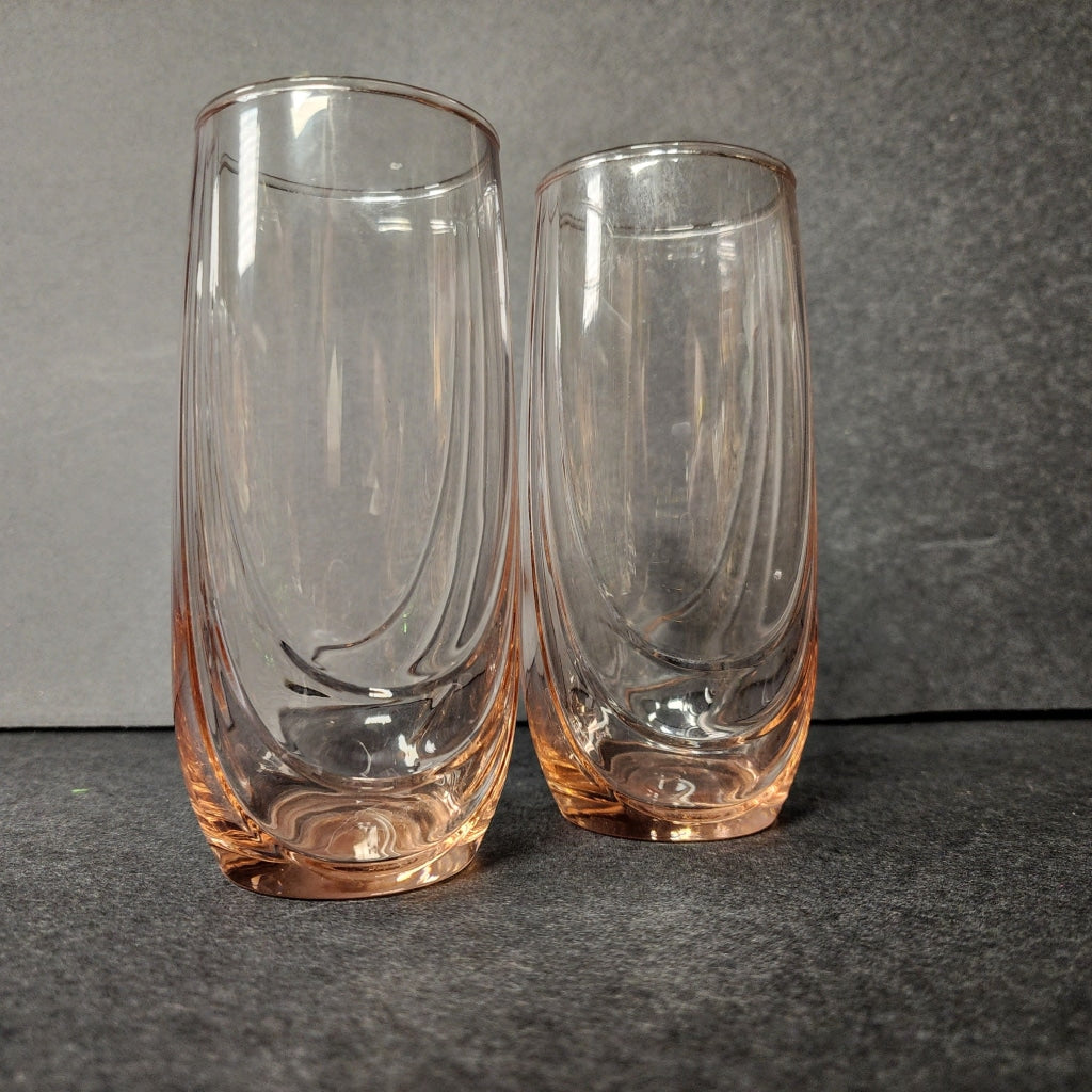 2 pc Vintage Tall Ball Light Pink Drinking Glasses