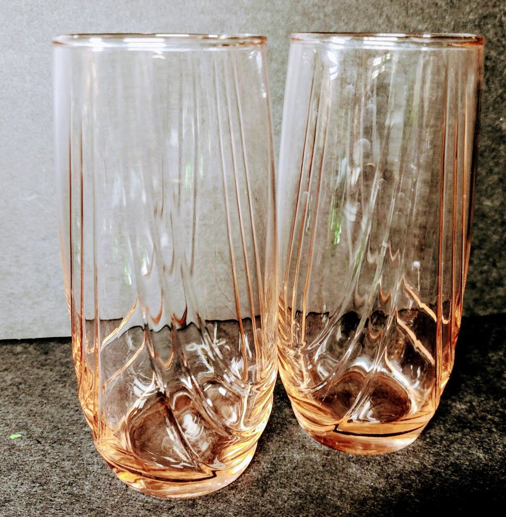 2 pc Vintage Tall Ball Light Pink Drinking Glasses