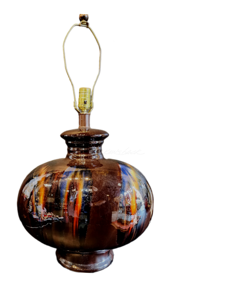 Vintage Dripware Brown Glazed Ceramic Table Lamp