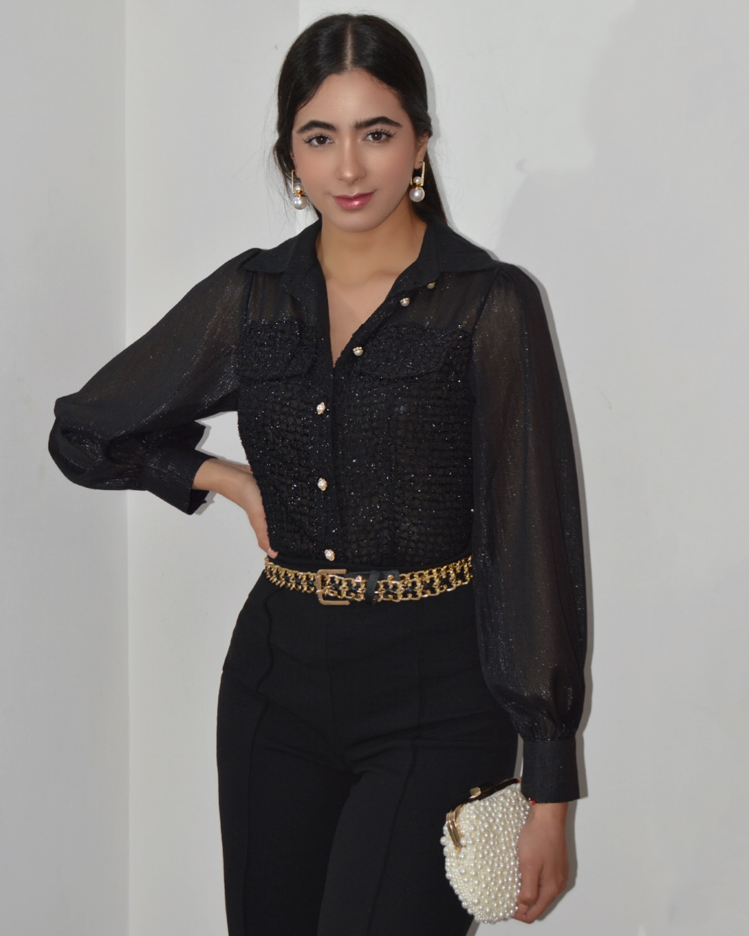 Be My Inspiration Botom Embellished Black Shirt