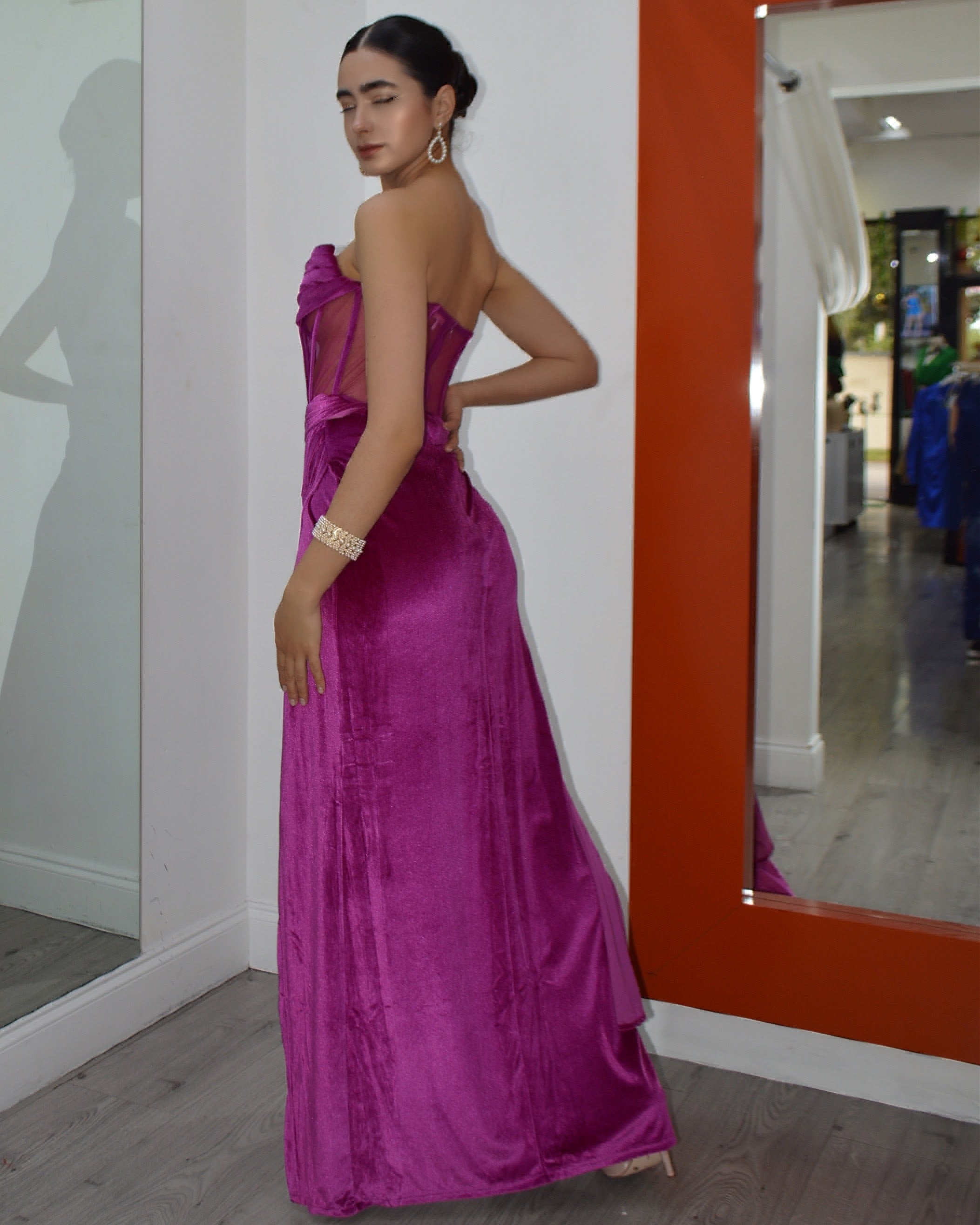 Bella Hadid Vibes Corset Gown Dress Magenta