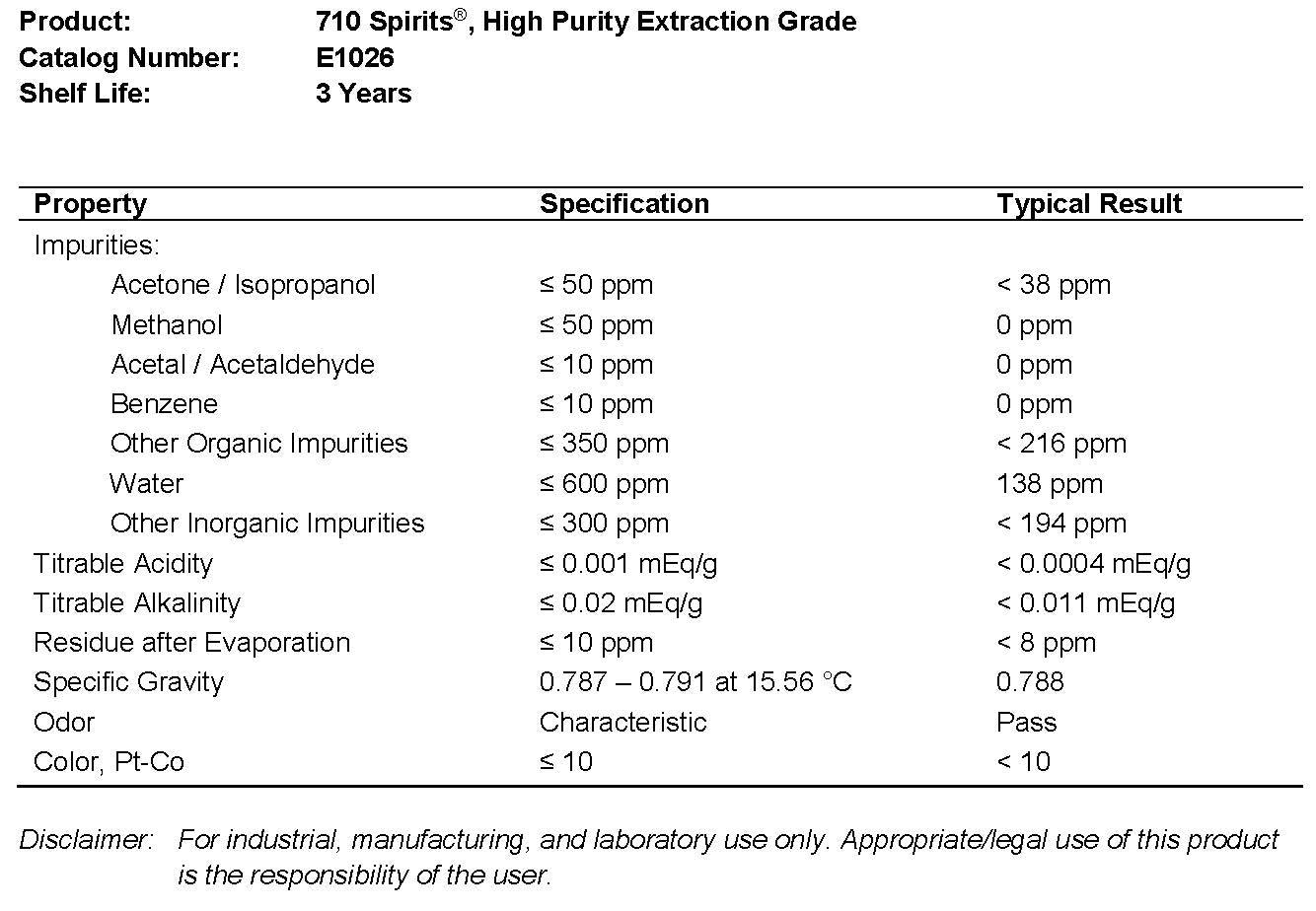 High Purity Extraction Grade Ethanol denatured w n-Heptane