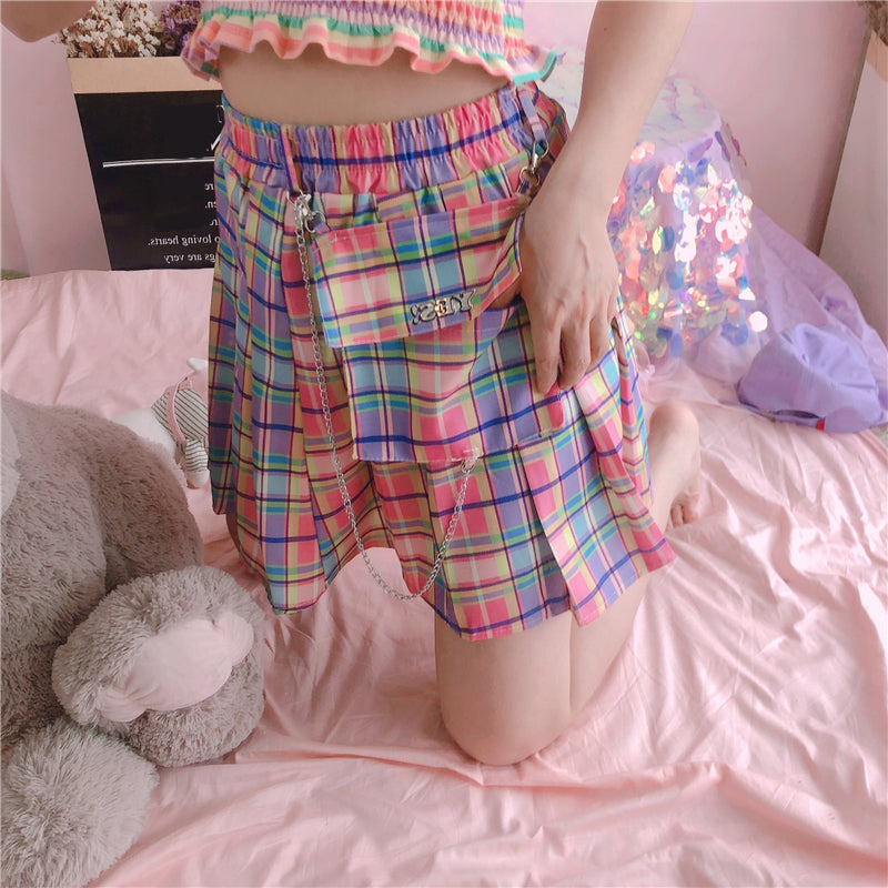 Rainbow Plaid Skirt