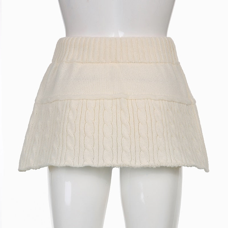 Knit Beige Pompom Skirt