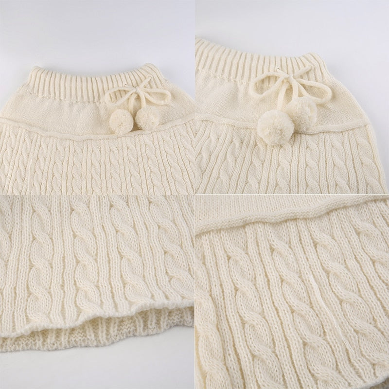 Knit Beige Pompom Skirt