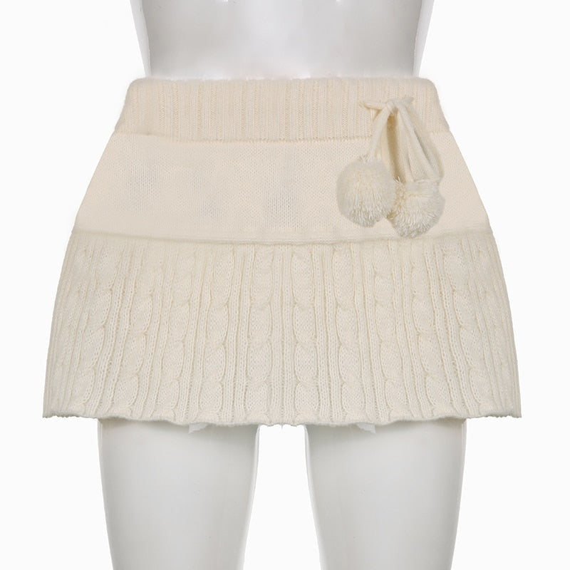 Knit Beige Pompom Skirt
