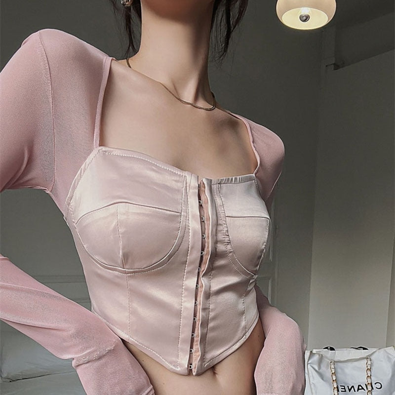 Long Sleeve Satin Bustier