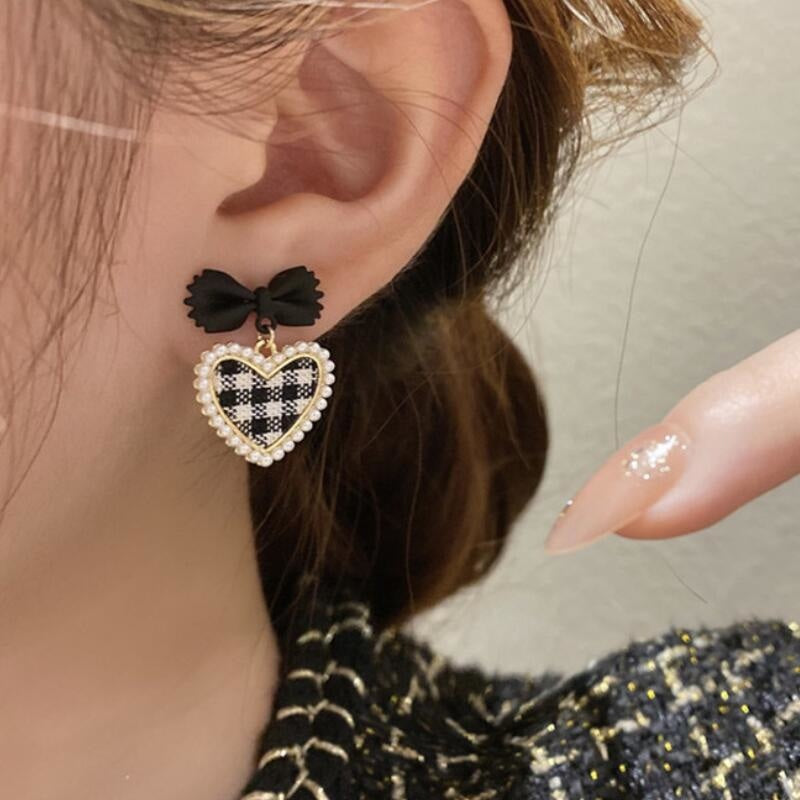 Plaid Heart Drop Earrings