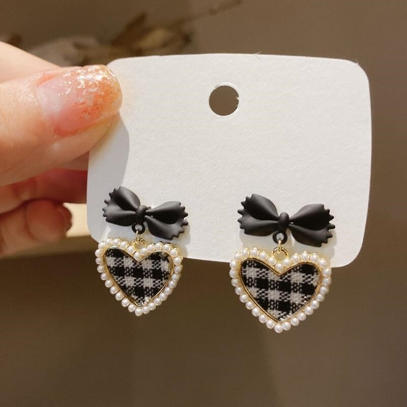 Plaid Heart Drop Earrings