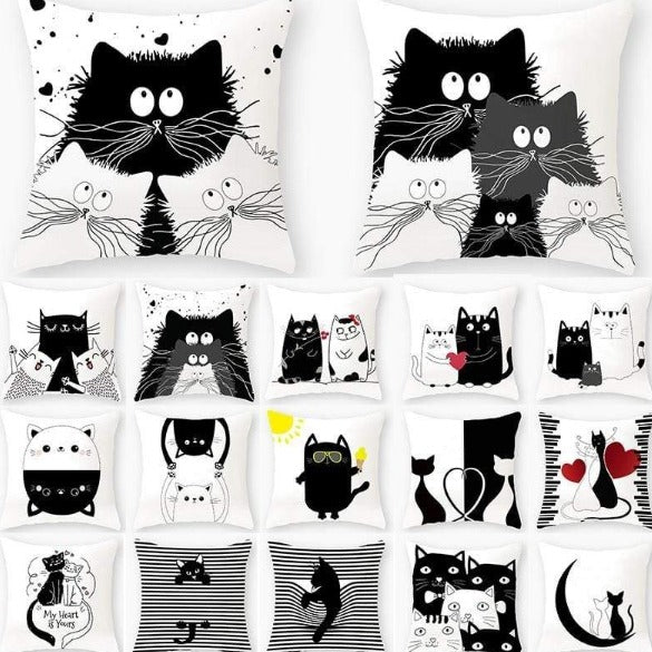 Funny Black Cat Pillowcase Cushion Cover