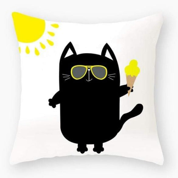 Funny Black Cat Pillowcase Cushion Cover