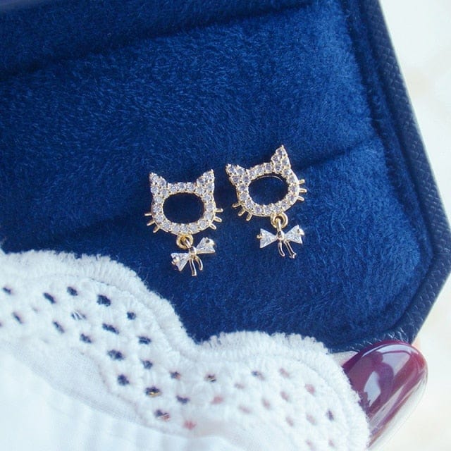 Sparkly Stud Cute Kitty Earrings