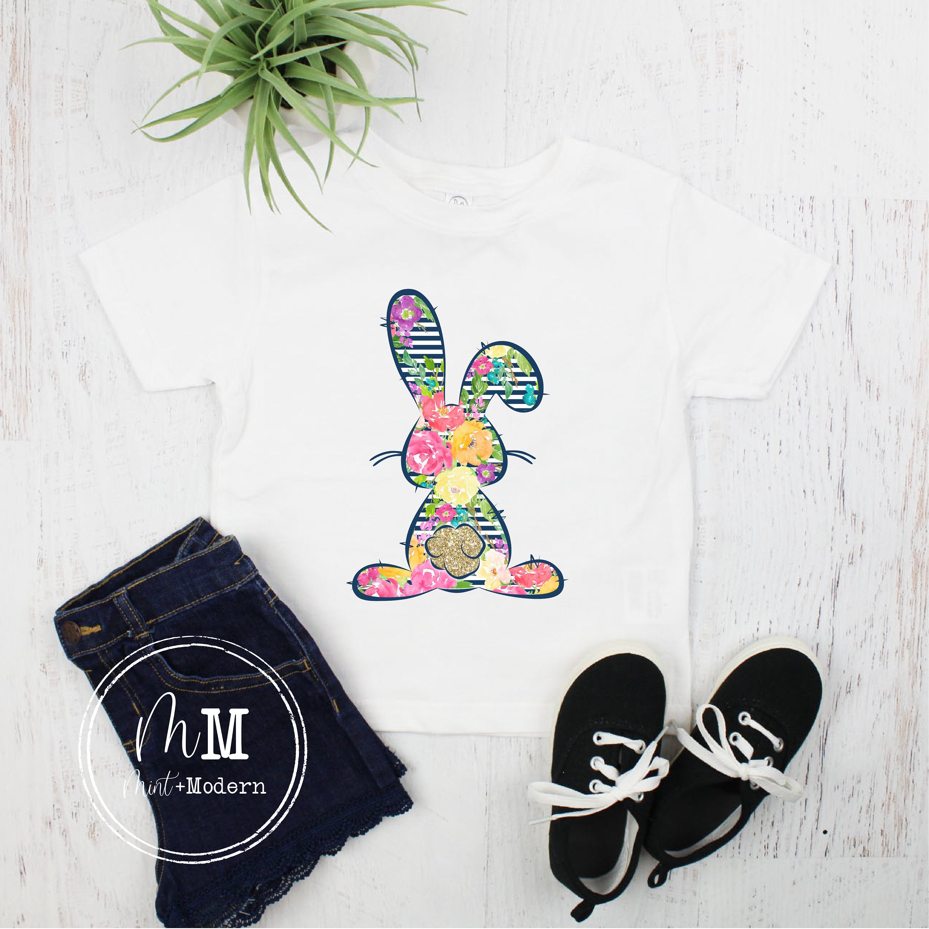 Striped Floral Easter Bunny Toddler Shirt