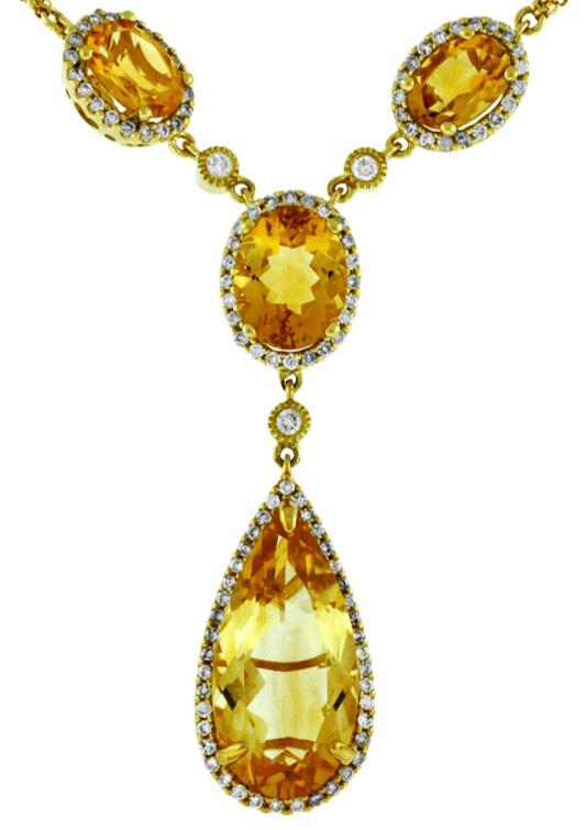 ESTATE LARGE 9.10CT DIAMOND & AAA CITRINE 14KT YELLOW GOLD LARIAT LOVE NECKLACE