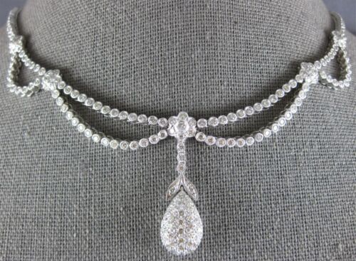 ESTATE LARGE 8.25CT DIAMOND 14KT WHITE GOLD FLOWER TEAR DROP CLEOPATRA NECKLACE