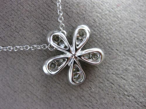 ESTATE .53CT DIAMOND 18K WHITE GOLD 4 CLOVER ETOILE HALO FLOWER FLOATING PENDANT