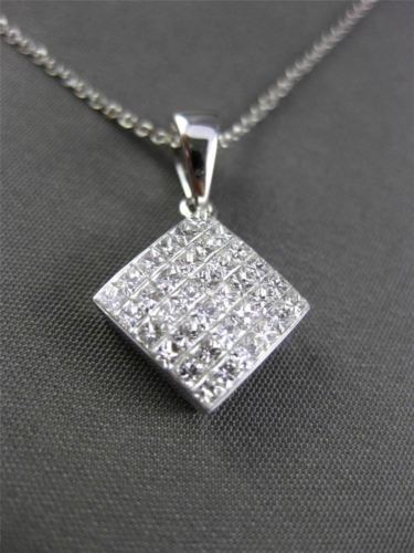 ESTATE 1.10CT DIAMOND 14KT WHITE GOLD CLASSIC 3D SQUARE FLOATING PENDANT #24319