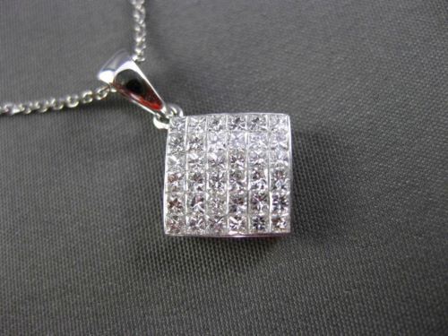 ESTATE 1.10CT DIAMOND 14KT WHITE GOLD CLASSIC 3D SQUARE FLOATING PENDANT #24319