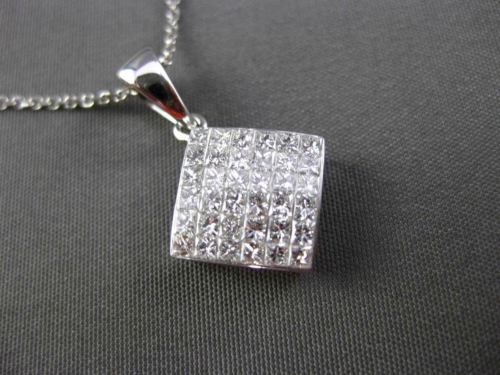 ESTATE 1.10CT DIAMOND 14KT WHITE GOLD CLASSIC 3D SQUARE FLOATING PENDANT #24319