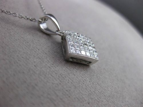 ESTATE 1.10CT DIAMOND 14KT WHITE GOLD CLASSIC 3D SQUARE FLOATING PENDANT #24319