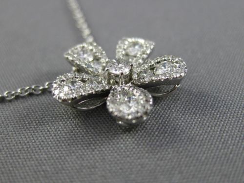 ESTATE .53CT DIAMOND 18K WHITE GOLD 4 CLOVER ETOILE HALO FLOWER FLOATING PENDANT