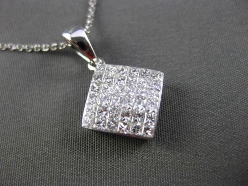 ESTATE 1.10CT DIAMOND 14KT WHITE GOLD CLASSIC 3D SQUARE FLOATING PENDANT #24319