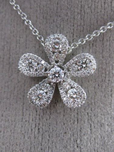 ESTATE .53CT DIAMOND 18K WHITE GOLD 4 CLOVER ETOILE HALO FLOWER FLOATING PENDANT