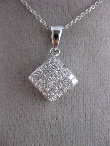 ESTATE 1.10CT DIAMOND 14KT WHITE GOLD CLASSIC 3D SQUARE FLOATING PENDANT #24319