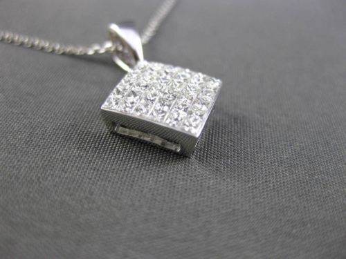 ESTATE 1.10CT DIAMOND 14KT WHITE GOLD CLASSIC 3D SQUARE FLOATING PENDANT #24319