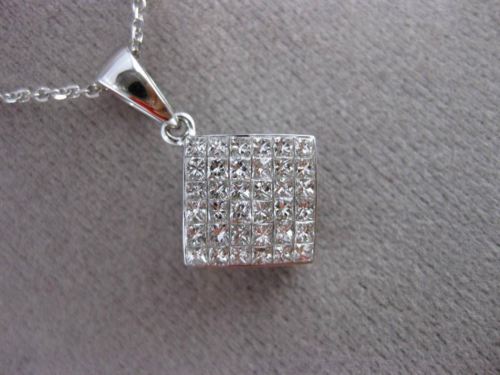 ESTATE 1.10CT DIAMOND 14KT WHITE GOLD CLASSIC 3D SQUARE FLOATING PENDANT #24319